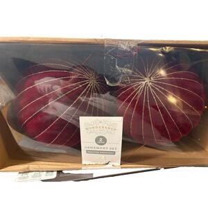 2ct Christmas 200mm Flocked Ribbed Glitter Ornament Set Dark Red - Wondershop™